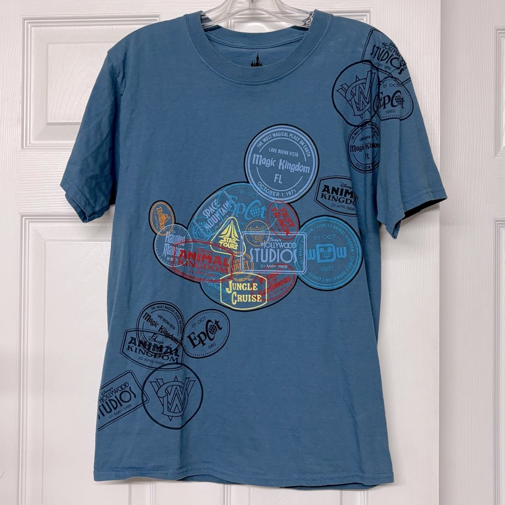 Disney Parks Blue Graphic T-shirt All Parks Commemorative Sz M